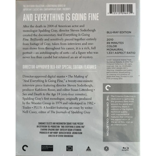 And Everything Is Going Fine Criterion Collection Blu-ray
